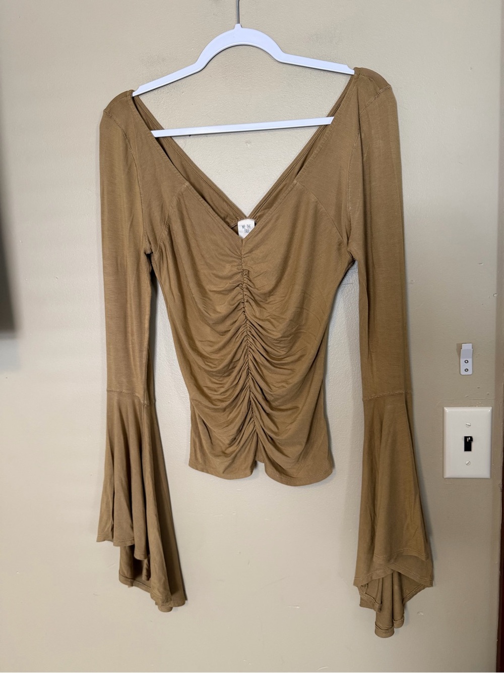 Free People What a Babe Ruched V-Neck Bell Sleeve Top - Picture 2 of 7